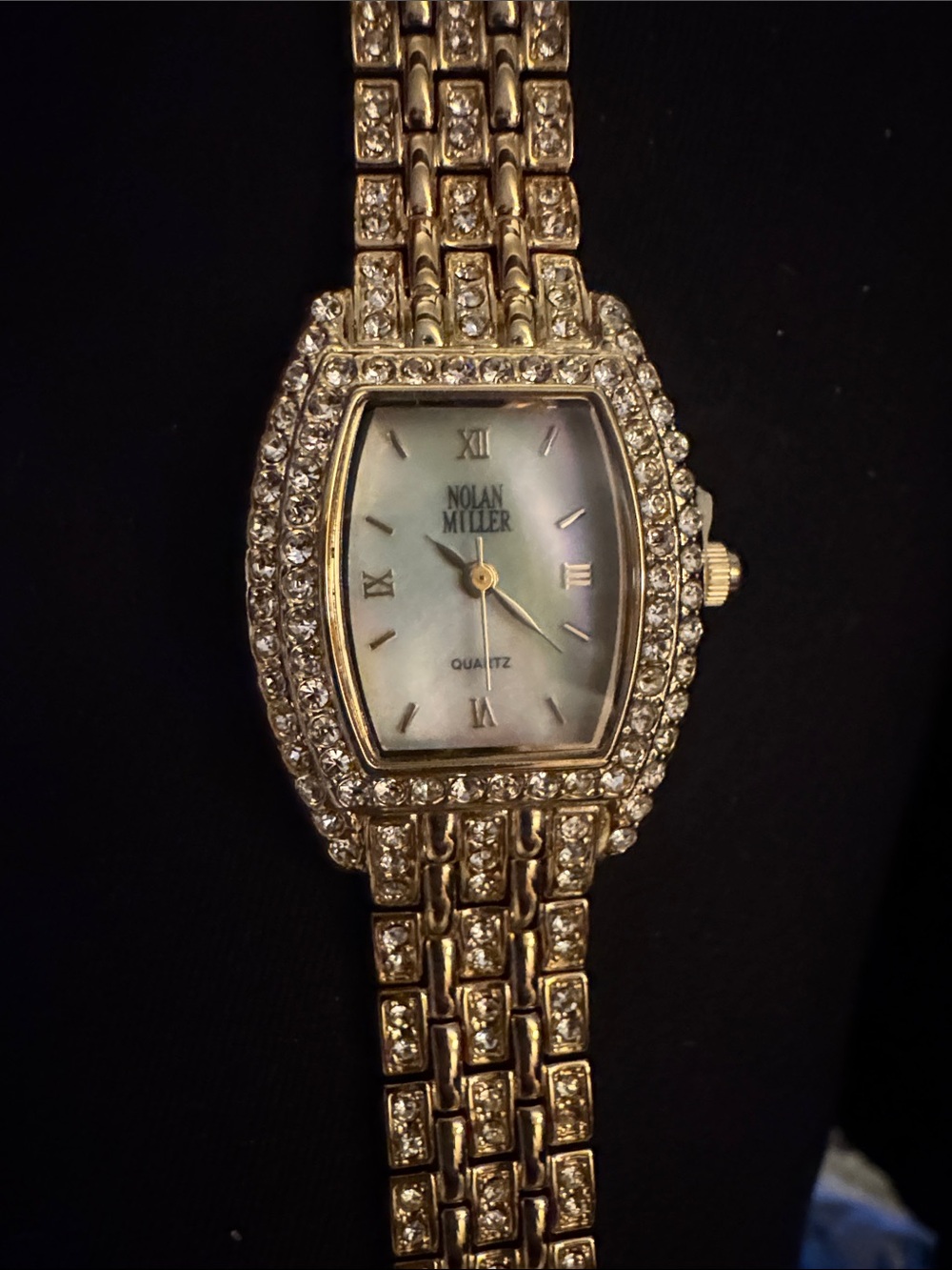 Vintage nwt Nolan Miller Gold and Mother-of-Pearl Crystal-Accent Ladies Watch